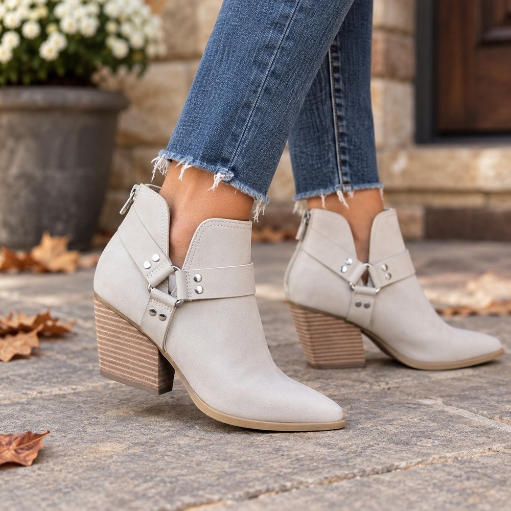 Dolce Vita Kaylie Ankle Booties Harness Strap Pointed Toe Block Heel Women's 8.5